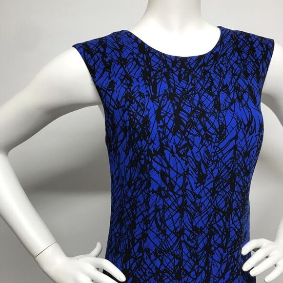 MILLY NY Cobalt Blue Black Stretch Crepe Printed Sheath Dress 8 Retail $435 - Picture 5 of 8